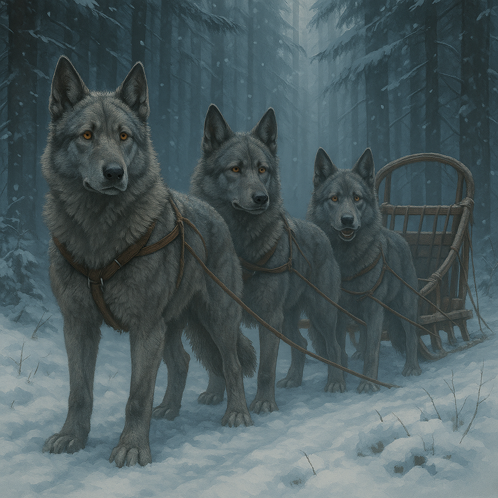 Aschehunde mit Schlitten